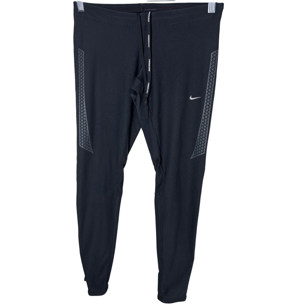 Nike Dri-FIT Running Leggings Womens Medium Black Reflective Ankle Zip Tights